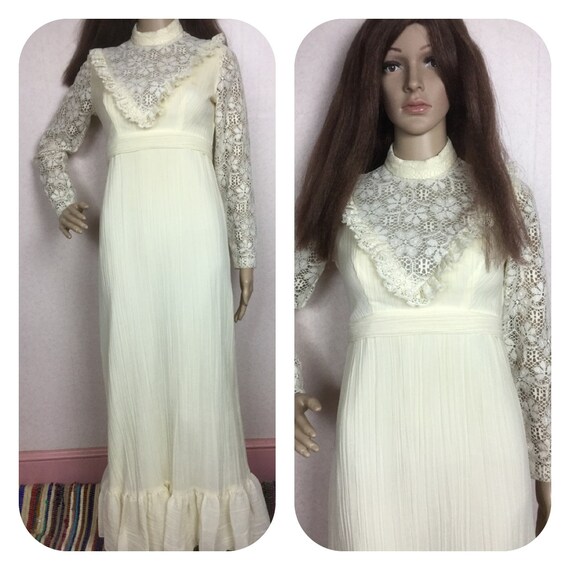 Vintage 70s Maxi Dress, Sm Xsm , Victorian Dress,