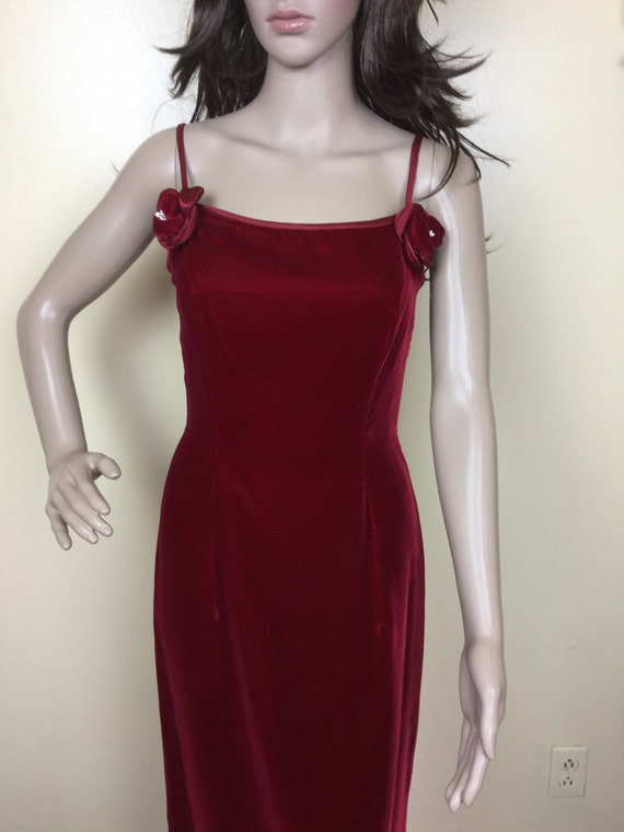 Vintage Red Velvet Fitted Embellished  80s Dress XS/8