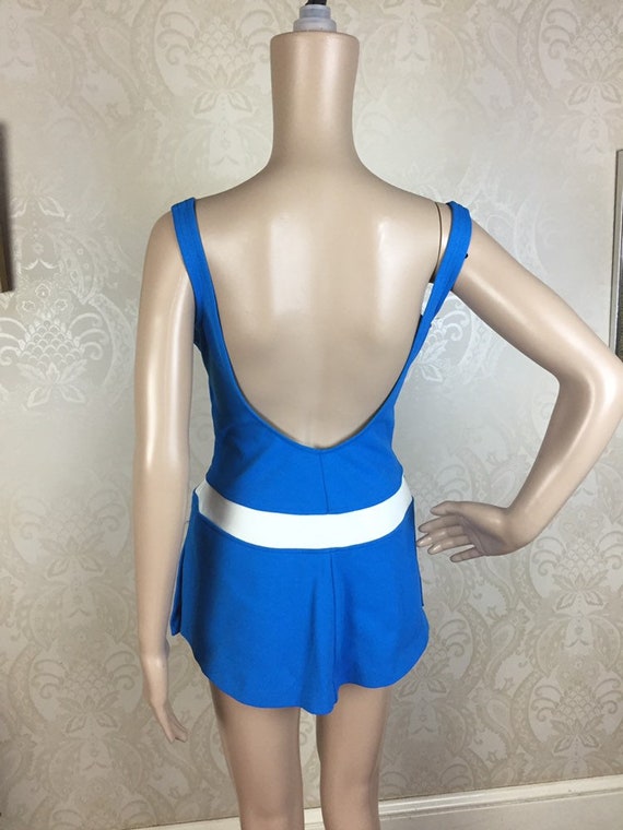 Vintage 60s Swimsuit , Mod Bright Blue One piece … - image 9