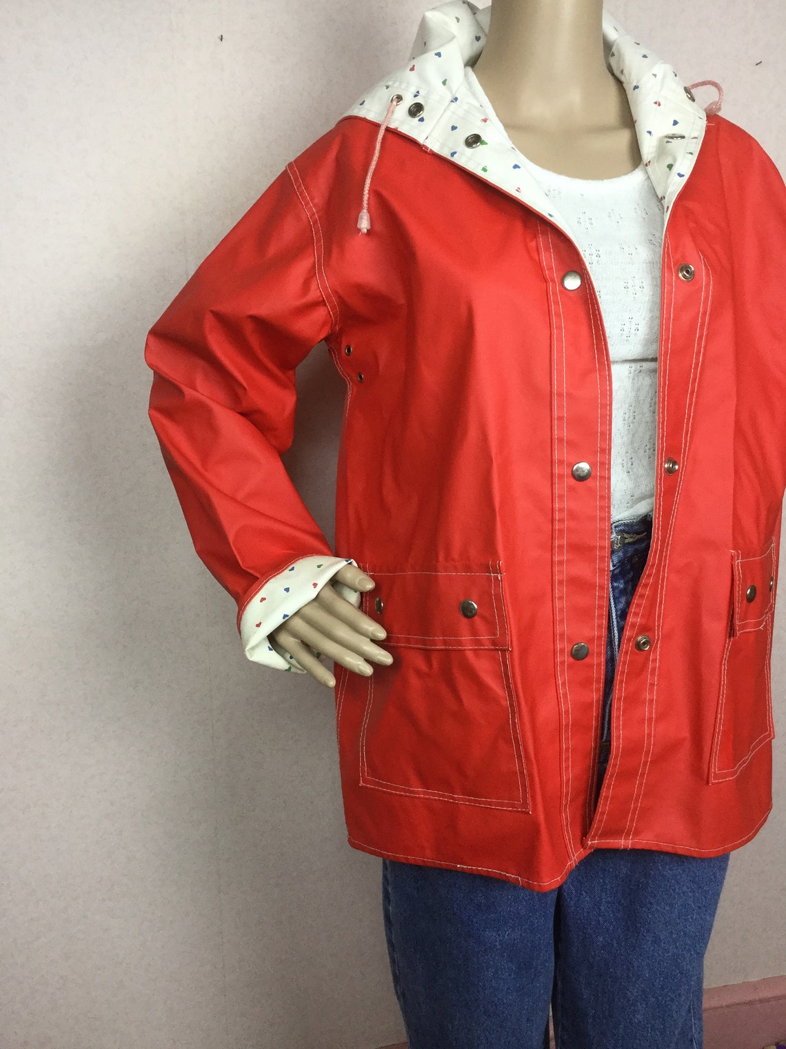 Vintage Rain Slicker/ PVC Red Hooded Raincoat Reversible to - Etsy
