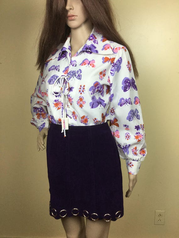 Butterfly Top , Vintage 70s Top , purple Butterfl… - image 5