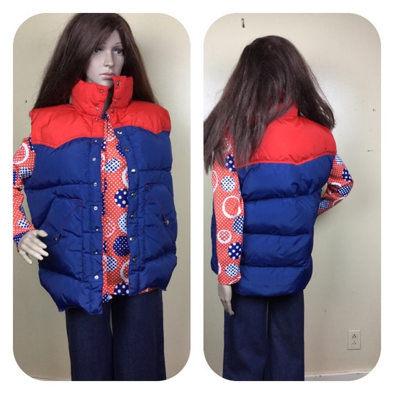 Puffer Ski Vest ,red & Blue winter vest , 70s Down