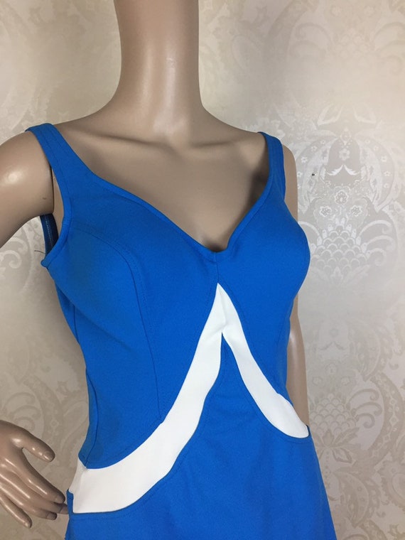 Vintage 60s Swimsuit , Mod Bright Blue One piece … - image 8