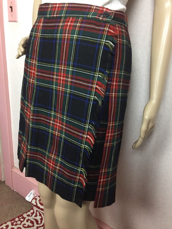 90s Red and Black plaid Mini wrap skirt sm w26 sm… - image 1