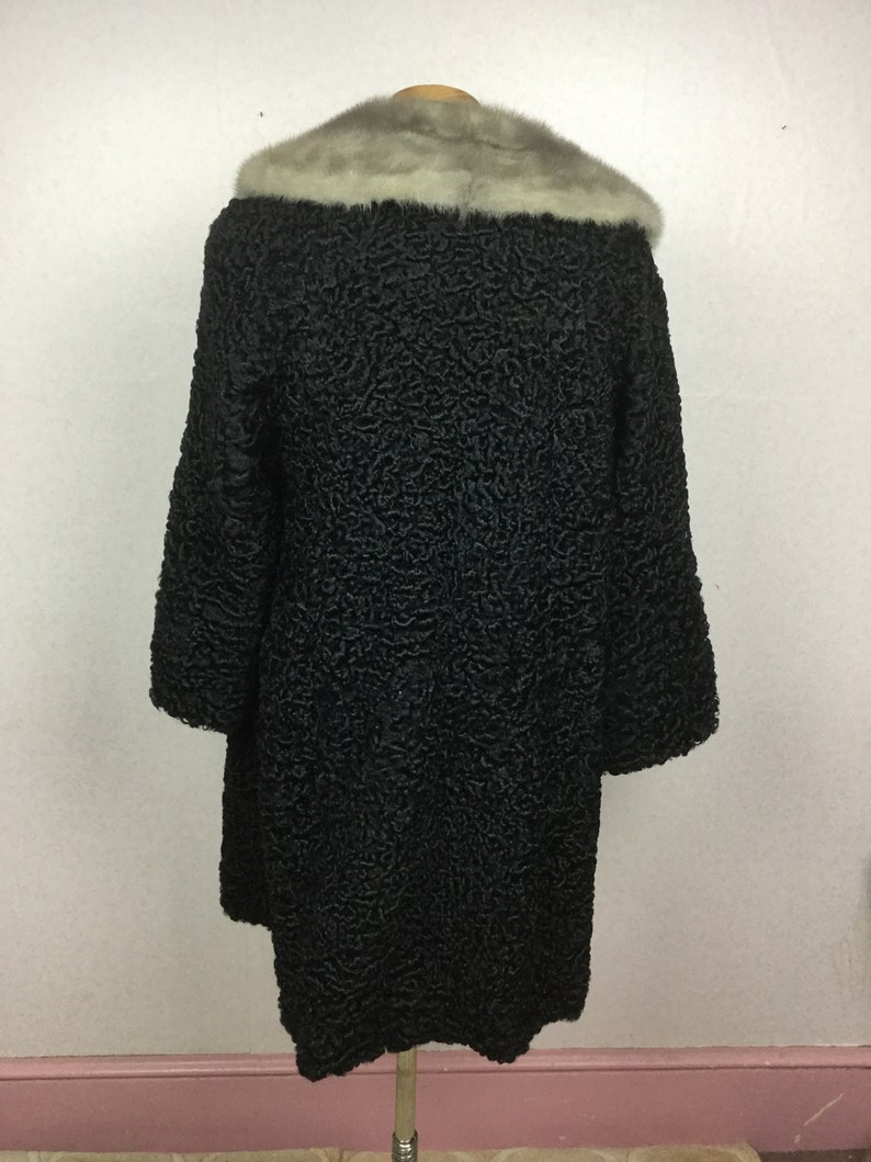 1960s Black Persian Lamb Coat 50s Heavyweight Fur Winter sm