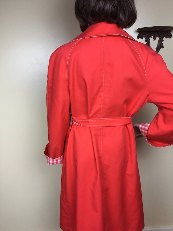 Red Gingham Coat, Wrap Reversible Spring Coat, MI… - image 9