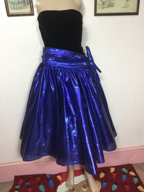 80s metallic cobalt blue party dress , SM , 80s