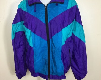 Vintage  90s Colorblock  jacket zip front  warm up athletic jacket XXL