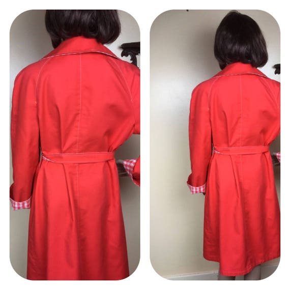 Red Gingham Coat, Wrap Reversible Spring Coat, MI… - image 10