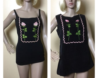 Vintage 50s Embroidered Swimsuit & Cover Up: Pin Up Rockabilly Style