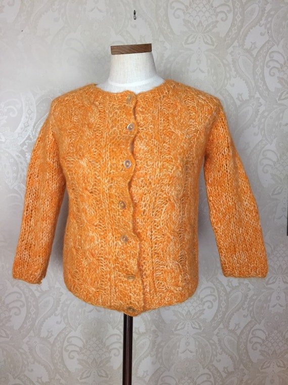 50s 60s MohairSweater, Citrus Orange Vintage Ital