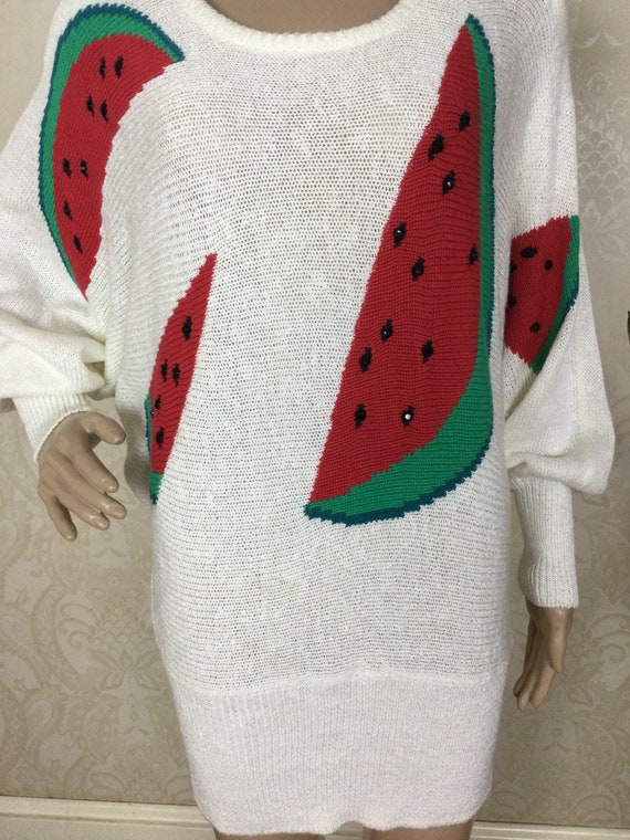 Vintage  90s Watermelon Sweater Dress, Oversize H… - image 2