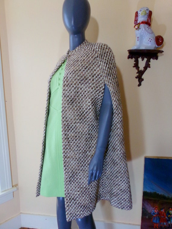 Vintage 60s Camel Brown BOHO Cape Hippie Poncho N