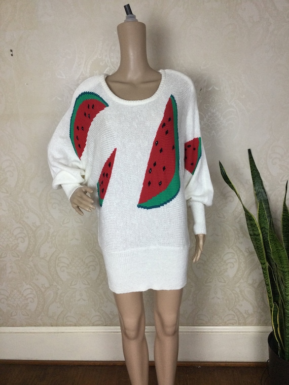 Vintage  90s Watermelon Sweater Dress, Oversize H… - image 1