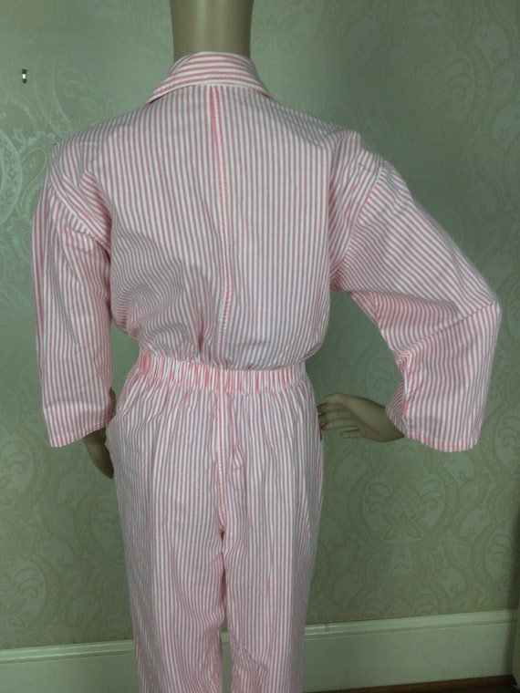 Y2K jumpsuit , pink & White Striped Sm Gem