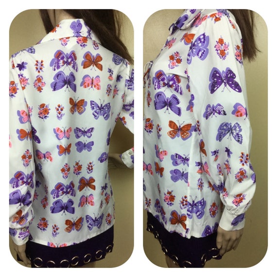 Butterfly Top , Vintage 70s Top , purple Butterfl… - image 4