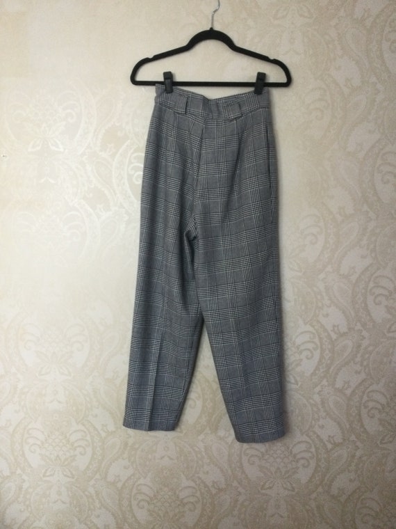 Vintage Glen Plaid 80s Pants , High waist , Pleat… - image 1