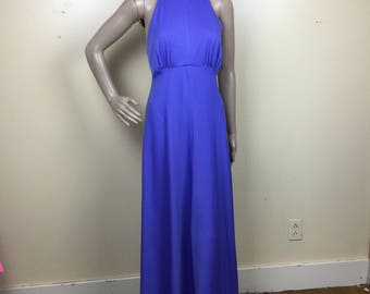 70s Lavender Maxi Dress & Hooded Cape Coat: Halter Cage Back, S