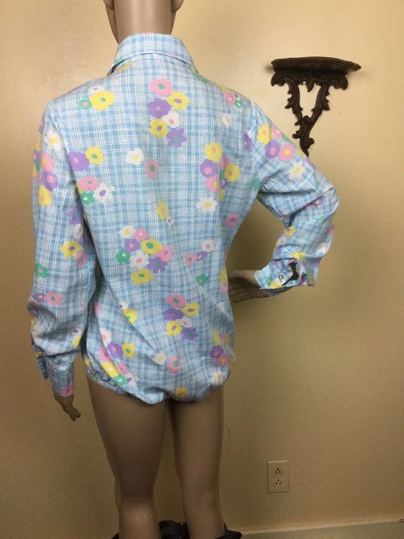 70s Floral Bodysuit Pastel Spring Shirt,Flower Po… - image 7