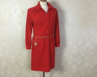 Vintage 70s Red Mini Dress,  shirtwaist m