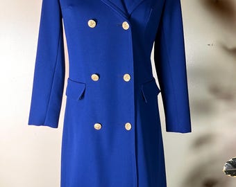 Vintage 60s Mod Navy Sailor Coat, Brass Buttons, Medium