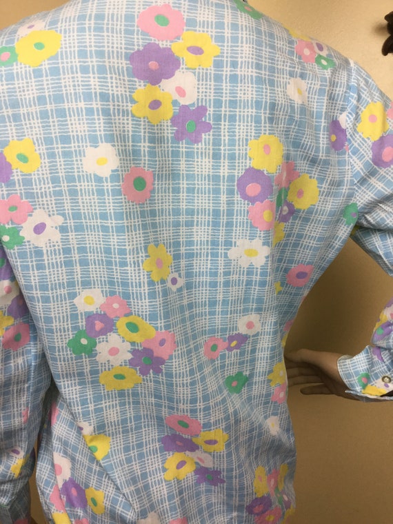 70s Floral Bodysuit Pastel Spring Shirt,Flower Po… - image 8