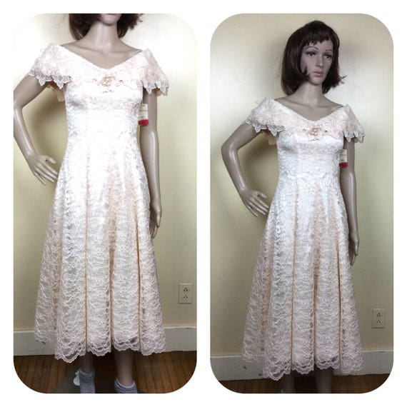 Vintage Chantilly Lace cocktail Dress, Blush Lace… - image 2