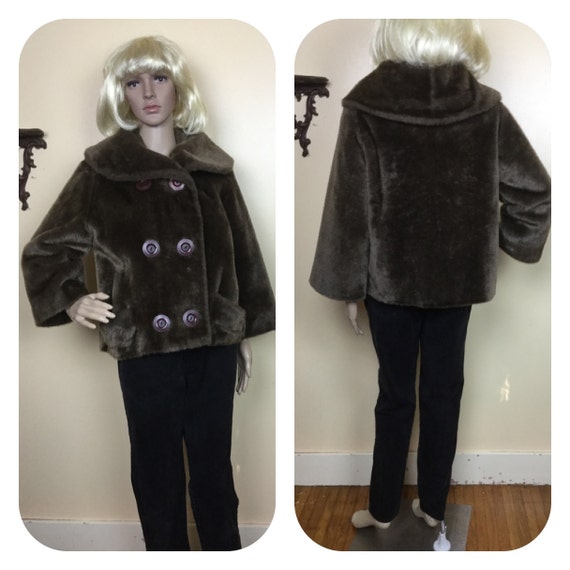 50s Fur  Jacket, Vintage 1950s Brown  Faux Mutton… - image 2