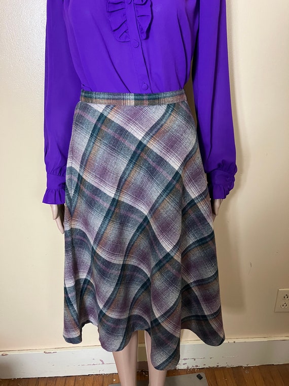 vintage 70s Purple Plaid Skirt, 1970s Purple  woo… - image 6