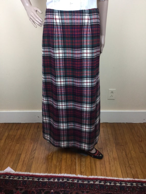 vintage 70s Red Plaid wool maxi skirt red tartan m