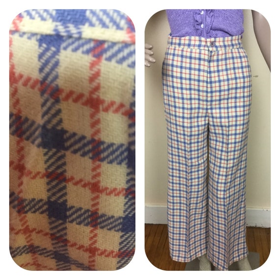 Vintage 1970s bell bottoms , plaid wool 70s Bell