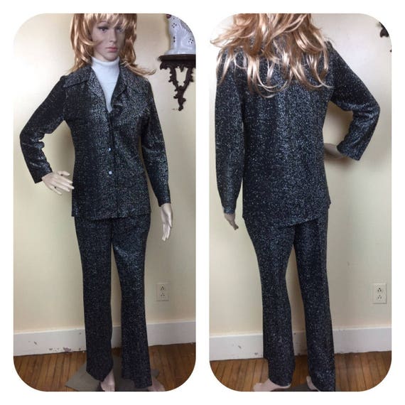 Vintage Disco Jumpsuit , 70s Lurex bell bottoms