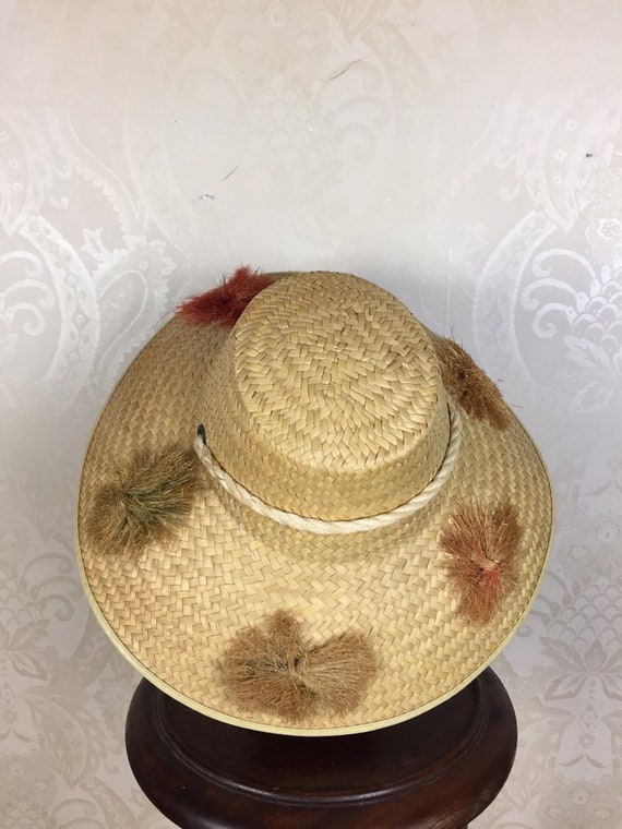 Vintage 60s Straw Beach Hat , - image 3