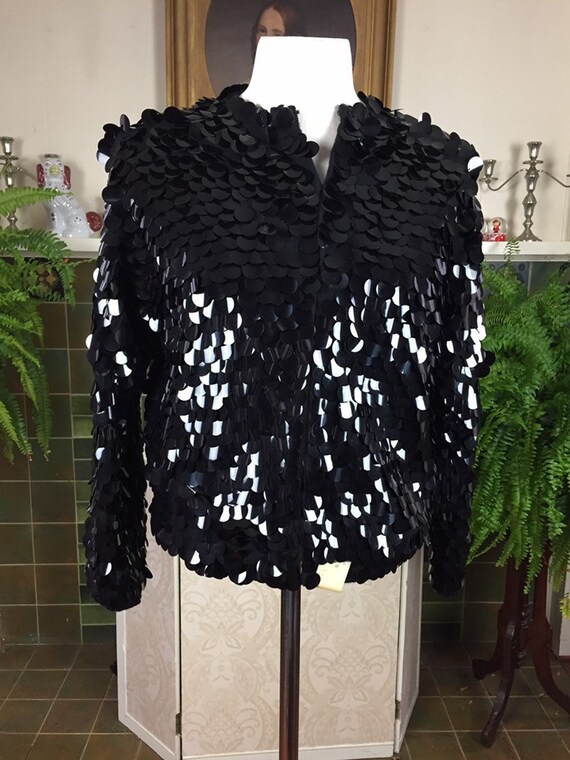 Vintage 1950s Black Sequins Cardigan Sweater, NOS,