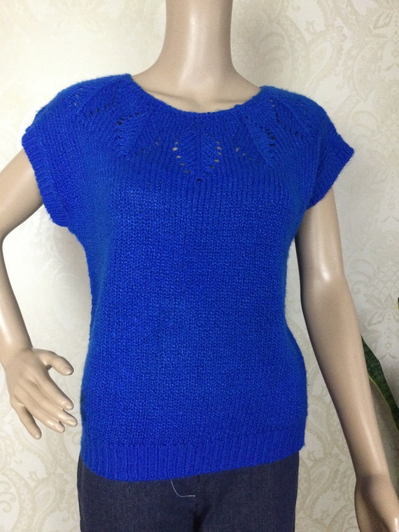 Vintage 7O S bright   Blue Short Sleeve knit top ,
