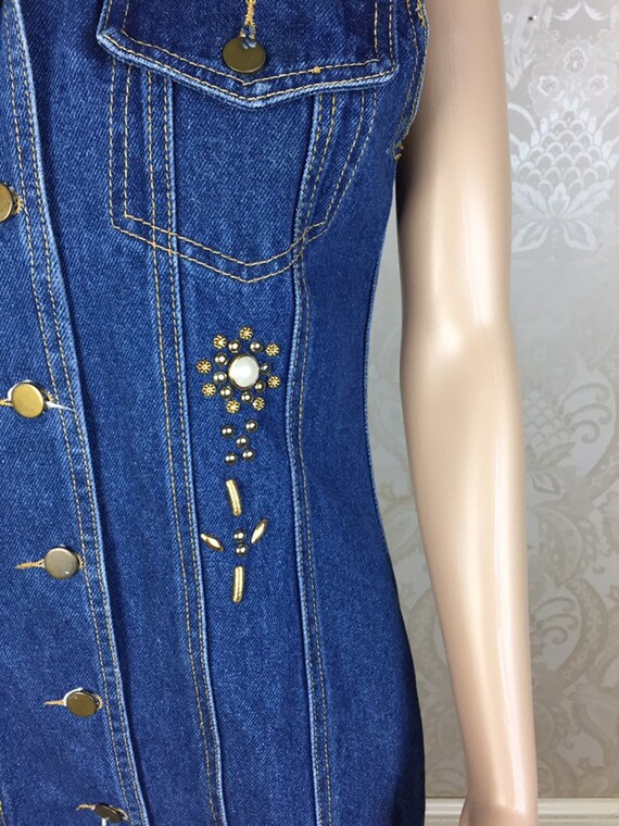 Vintage 90S bedazzled Denim Dress Jean Dress 90s … - image 5