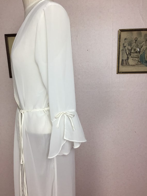 Vintage 80s Ivory sheer Peignoir  , 19 Ivory chif… - image 4