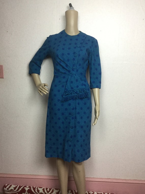 Vintage 50s Dress 1950s Polka Dot Wool Wiggle Dre