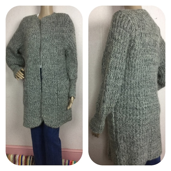 SALE Vintage 80s Mohair Sweater 1980s Long Gray Ca