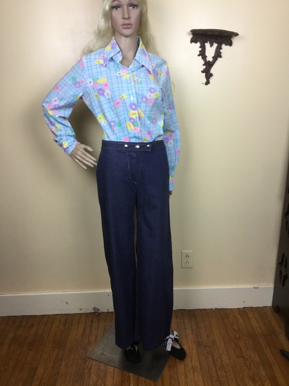 70s Floral Bodysuit Pastel Spring Shirt,Flower Po… - image 2