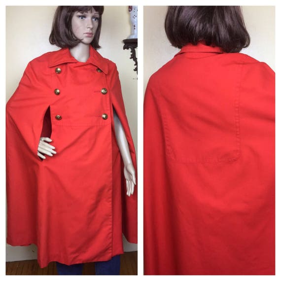 Vintage rain Cape , Red Cape 60S Military Cape ,1
