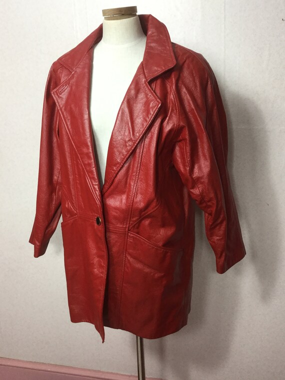 Vintage Red Leather cocoon Coat, Buttery Soft Hip… - image 1