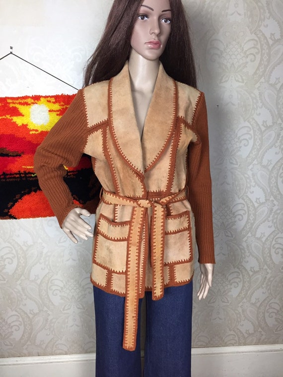 Vintage 70s Suede Sweater, Knit Jacket , Hippie C… - image 3