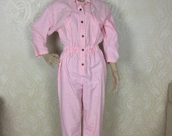 80s pink striped Y2K  jumpsuit , grunge Striped Sm