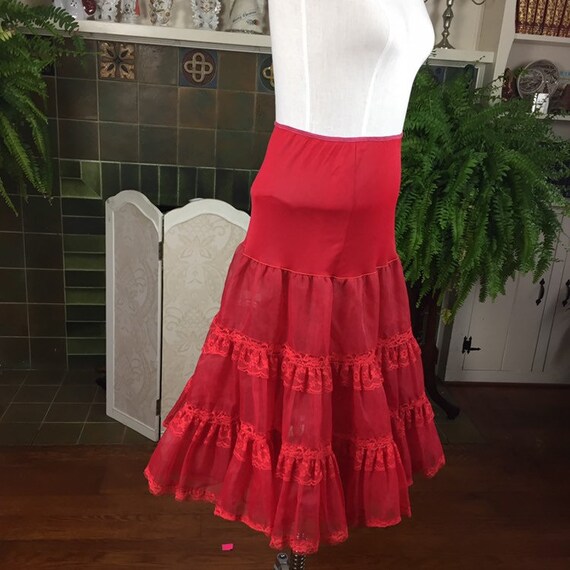 50s Red  Petticoat, Red Tulle Crinoline, Square D… - image 9