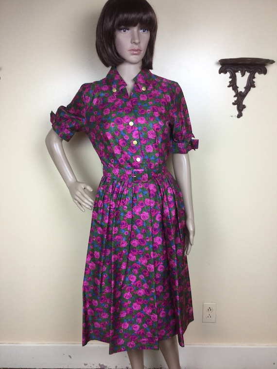 Violet Rose dress ,Vintage 1950s Silky floral , F
