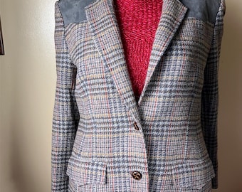 Vintage 70s Pendleton Jacket, Wool WESTERN Wear jacket, 1970s Blazer, Suede ACCENTS , B -36