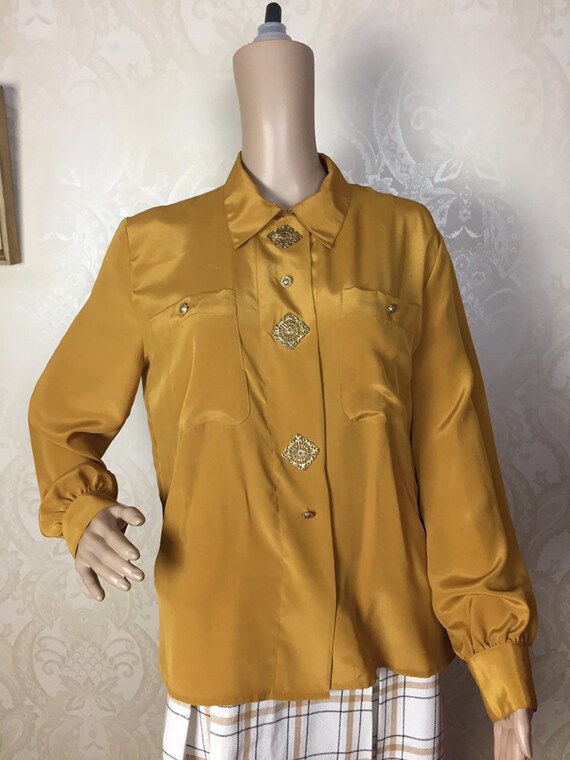 Vintage  90s Shirt, mustard yellow Edwardian blous