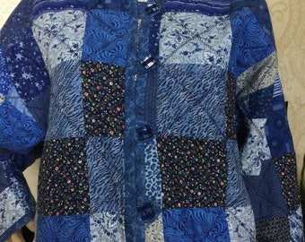 Vintage 80s Quilted Patchwork Coat ,Revival  Rose Grunge Jacket , Cottage Core , M -L