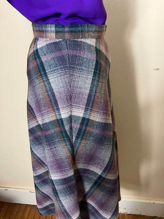 vintage 70s Purple Plaid Skirt, 1970s Purple  woo… - image 2